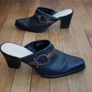 Coldwater Creek Vintage 90'S Y2K Black Leather Heeled Western Snip Toe Mules 7